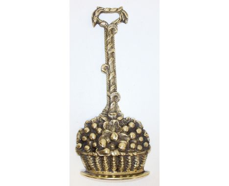 Vintage cast-brass door porter or door stop formed as a basket of flowers, 36cm