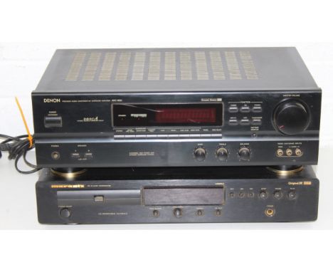 2 pieces of vintage audio equipment to incl Denon AVC-1800 surround amplifier, and Marantz CD6000OSE CD player