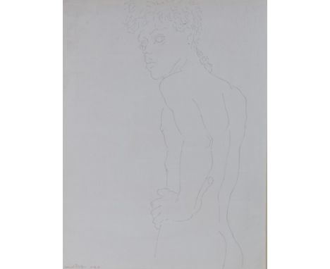 Sigmund Pollitzer (British, 1913-1982) Male Nude, signed and dated 57, pen and ink, 46cm x 60cmBorn in London in 1913, Arthur