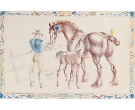 After John R Skeaping, Mare and Foal lithograph, Printed in England at the Baynard Press for School Prints let, 76cm x 49cm