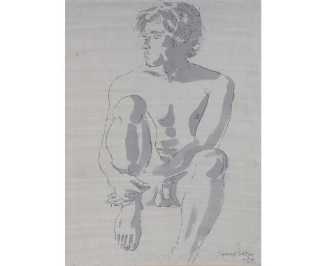 Sigmund Pollitzer (British, 1913-1982) Young Man, signed and dated 69, pen and wash, 48cm x 64cmBorn in London in 1913, Arthu