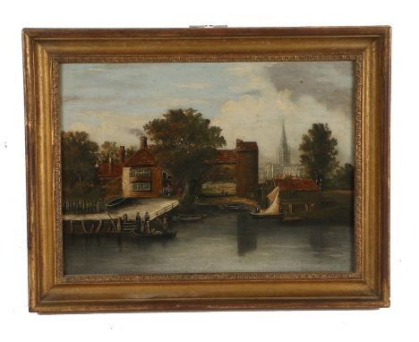 19th Century Provincial school, Pulls Ferry, Norwich, unsigned oil on panel, 39.5cm x 29cm