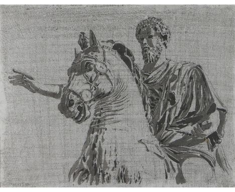 Sigmund Pollitzer (British, 1913-1982) Detail of the Statue of Marcus Aurelius, Rome, signed and dated 71, pen and wash, 68cm