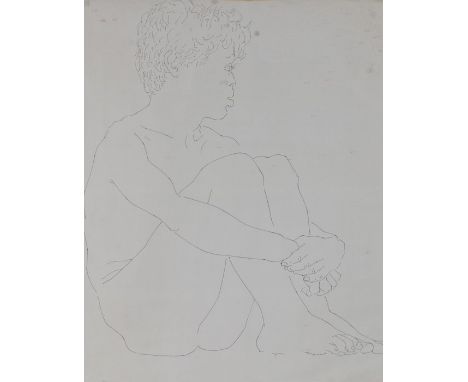 Sigmund Pollitzer (British, 1913-1982) Male Nude, signed and dated 57, pen and ink, 47cm x 60cmBorn in London in 1913, Arthur