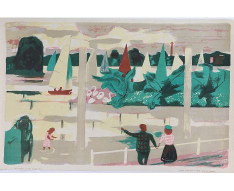After Julian Trevelyan, Thames Regatta,&nbsp;lithograph for School Prints Ltd 1951, 76cm x 49cm