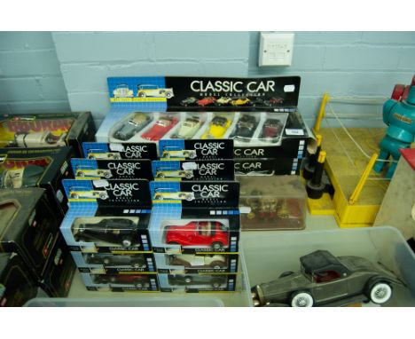A SELECTION OF CLASSIC CAR MODEL COLLECTION 18 IN TOTAL AND FOUR BOXED SETS OF 6 CARS (ALL BOXED) AND A QUEENS SILVER JUBILEE