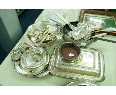 SILVER CHILD'S SPOON AND A QUANTITY OF ELECTRO PLATE INCLUDING; AN ENTREE DISH AND COVER 