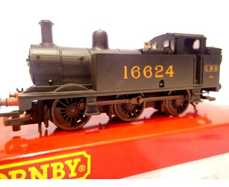 Hornby R2469 Class 3F LMS black, 16624, weathered. P&P Group 1 (£14+VAT for the first lot and £1+VAT for subsequent lots)Cond