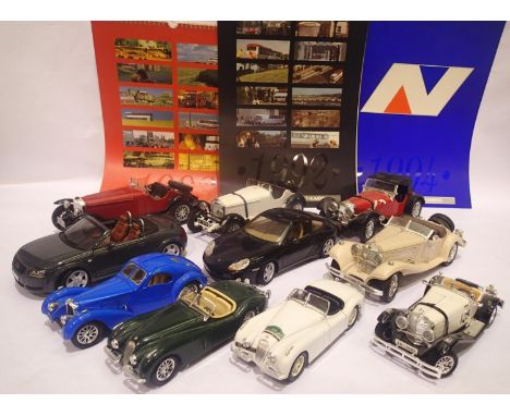 Selection of ten unboxed diecast cars comprising 1:18 scale x6 including Porsche, Avdi, Mercedes etc, and 1:24 scale x4; Bura