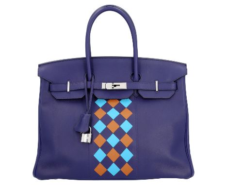 HERMÈS Handtasche "BIRKIN BAG 35", Koll. 2015. Swift Leder in Dunkelblau. Hardware mit Palladiumauflage. Front mit feinem Led