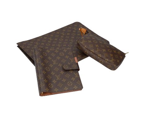 LOUIS VUITTON Konvolut, Koll.: 1995, 2005, 1990. POCHETTE ACC NM, AGENDA GM und Aktenmappe. Monogram Canvas Serie mit Rindsle