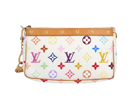 LOUIS VUITTON Pochette "POCHETTE ACC.", Koll. 2004. Monogram Multi Color Serie auf weißem Grund mit naturbelassenem Leder und