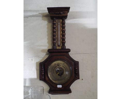 A Late Victorian Wall Barometer with Brass Dial and Temperature Scale 