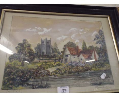 A Framed Print of Ivy Church, Romney Marsh Signed by The Artist P Kennedy 1951 