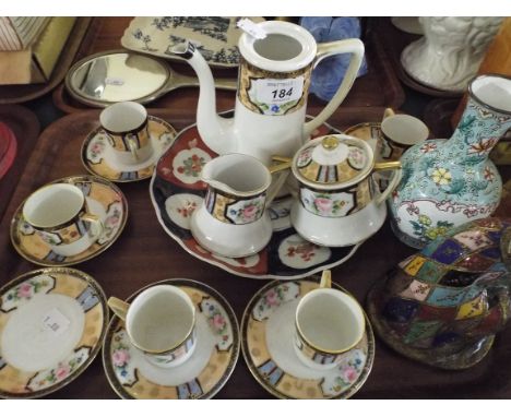 A Tray of Oriental Wares to Include Part Noritake Coffee Service, Enamelled Brass Buddha etc