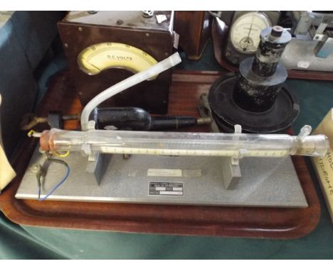 A Tray of Scientific Instruments to include Continuous Flow Calorimeter, Centrifuge, Volt Meter and Pulley