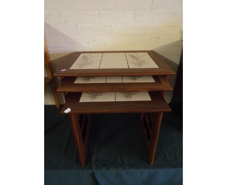 A Nest of 1970's Tile Top Tables in Teak 