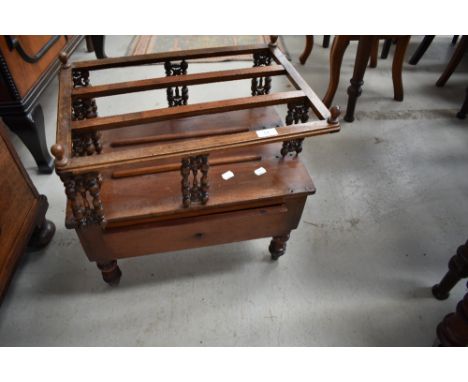 A 19th Century mahogany canterbury having bobbin spindle frame (top frame loose)