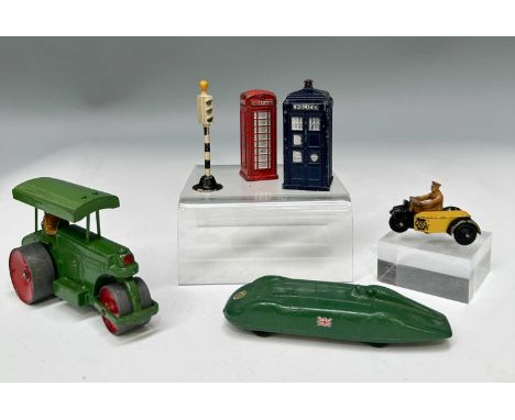 A collection of five Dinky Toys: an Aveling-Barford Diesel Roller 251, apple green with red hubcaps, grey rims, detail painte