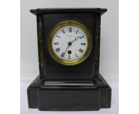 A Belgian slate mantel clock with French movement, dial signed A Everington, Paris