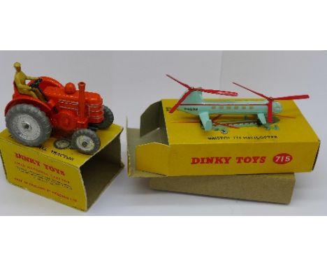 A Dinky Toys 715 Bristol 173 Helicopter and a Dinky Toys 301 Field-Marshall Tractor, both boxed, tractor box a/f