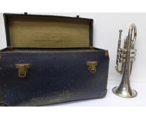 A Hawkes & Son Superior class silver plated cornet