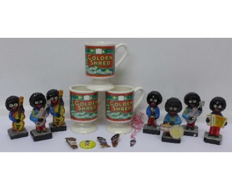 Robertson's Golden Shred advertising items; three cups, seven band figures, four badges and a charm, (15)