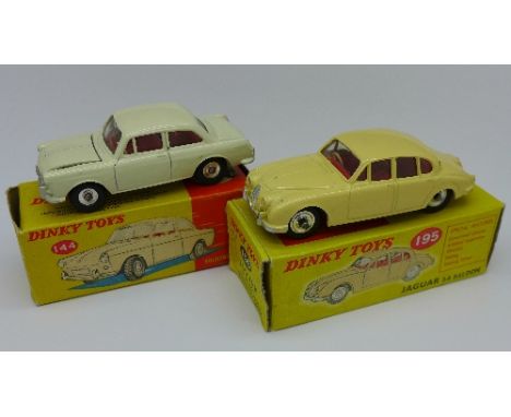 Two Dinky Toys, 195 Jaguar 3.4 Saloon and 144 Volkswagen 1500, both boxed