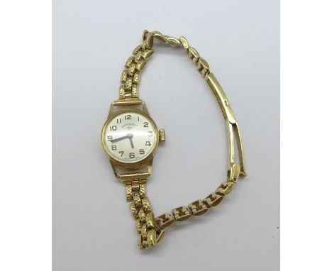 A lady's 9ct gold cased Rotary wristwatch on a 9ct gold bracelet strap, total weight 15.3g