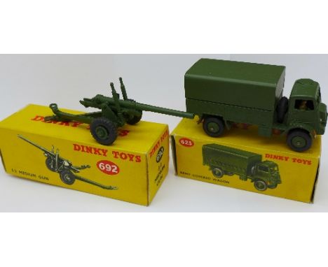 A Dinky Toys 692 5.5 Medium Gun and a Dinky Toys 623 Army Covered Wagon, both boxed