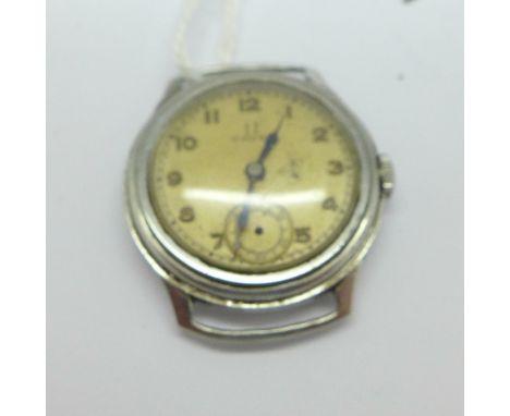 A 1920's Omega wristwatch, lacking second hand, width 28mm