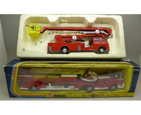 A Corgi Major Toys 1127 Simon Snorkel Fire Engine and a Corgi Major Aerial Rescue Truck, both boxed