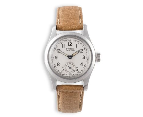 A VINTAGE STEEL 'OYSTER' MANUAL WIND WATCH, JUNIOR SPORT, CIRCA 1940s, 15-jewels manual wind movement, the silver dial with A