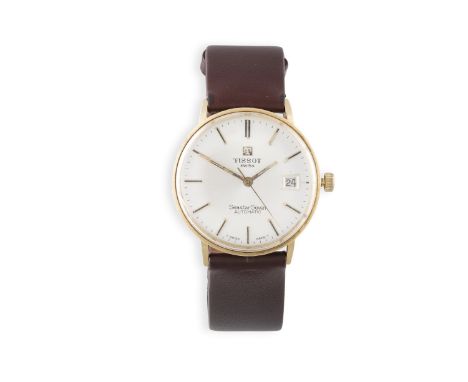 AN 18K GOLD 'SEASTAR SEVEN' AUTOMATIC WATCH, BY TISSOT, the silver dial with baton for numerals and date aperture at 3 o'cloc