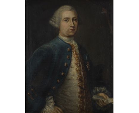 SPANISH SCHOOL (MID 18TH CENTURY)Portrait of a man, wearing a blue over coat, with order Oil on canvas, 80 x 62cm 