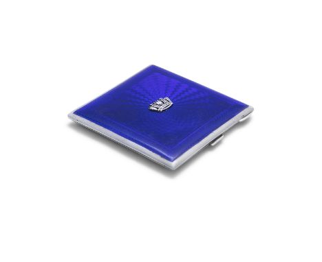 AN ENGLISH SILVER AND BLUE ENAMEL COMPACT, Birmingham c.1935, mark of John William Barrett, of square form, one side decorate