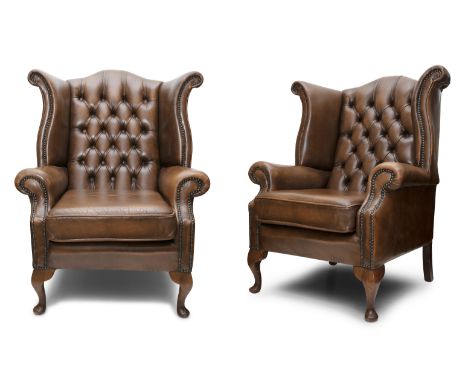 ***ADDITIONAL***A PAIR OF GEORGIAN STYLE BUTTON BACK UPHOLSTERED WING BACK ARMCHAIRS, each arched rectangular back and out sc