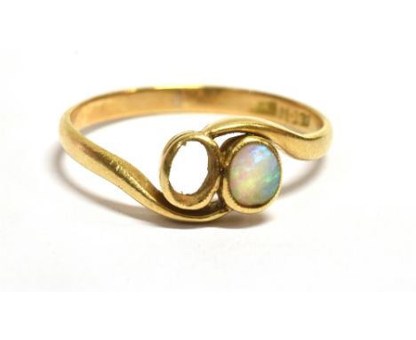 MARKED 18CT OPAL WRAP OVER RING The ring set with a small precious Opal (one Opal missing) 5mm x 4mm, ring size P, weight 2g