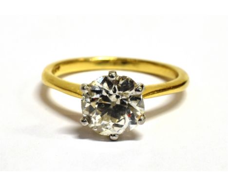 A STAMPED 18CT DIAMOND SOLITAIRE RING  the early round cut diamond measuring approx. due to setting, vertical 7.5mm, horizont