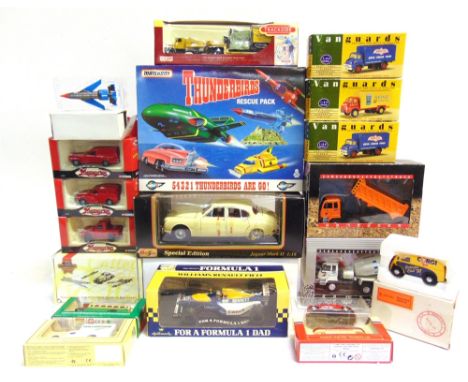 ASSORTED DIECAST MODEL VEHICLES  including a 1/18 scale Maisto Jaguar Mk II; and a Matchbox Thunderbirds Rescue Pack, each mi