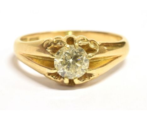 A STAMPED 18CT GENTLEMAN'S DIAMOND SOLITAIRE RING  1 carat the early round cut diamond measuring approx. 6.5mm in diameter, c
