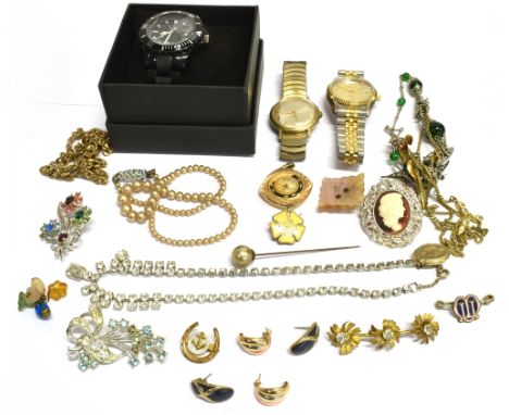 A COLLECTION OF COSTUME JEWELLERY AND WATCHES To include vintage items, condition variable