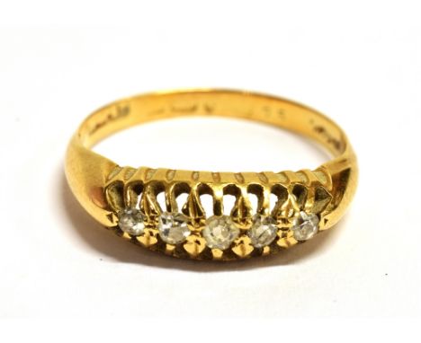VINTAGE DIAMOND BOAT RING Set in yellow metal with worn marking, ring size I ½, weight 2.2g