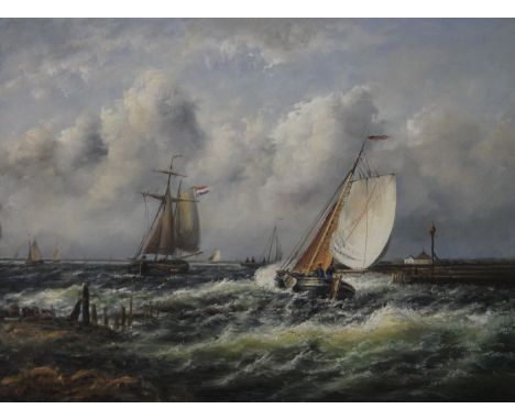 Dutch shipping scene, oil on board, signed K Webb. 40.5 x 30.5 cm.