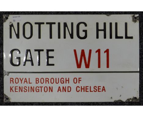 An enamel Notting Hill Gate sign. 35.5 cm wide.