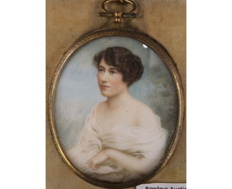 A cased Victorian portrait miniature on ivory of a young lady.  8 cm high. Note: This lot is sold with an ivory exemption cer