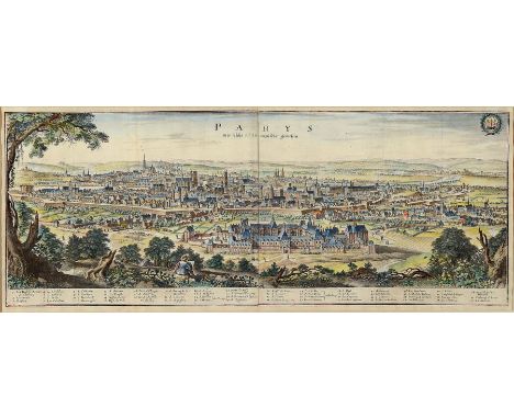 Kupferstich, um 1760-1780, Ansicht von Paris,  'Parys wie solche 1602 anzusehen war', im 19. Jh. koloriert, 5-fach gefaltet i