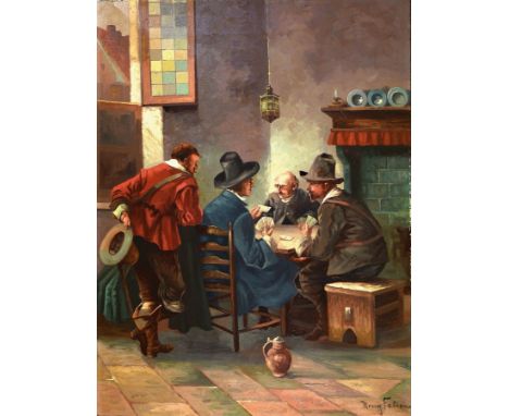 Krug Fabian, Maler der Mitte des 20. Jh.,  Beim Kartenspiel, Öl/Lwd, rechts unten signiert, ca. 80x60cm, R. ca. 97x77cmKrug F
