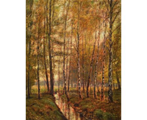 Leo Hohlfeld, 1872 Waren-1951 Dessau,  Birkenwäldchen mit Bachlauf im Herbst, Öl/Lwd, rechts unten signiert, ca. 55x45cm, R. 