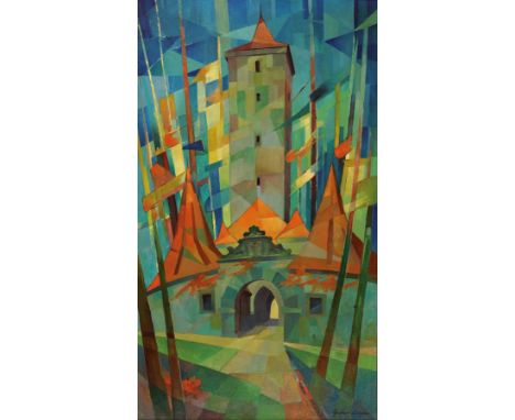 Gustav Lüttgens, geb. 1898 Berlin,  Blick auf einen Turm, Öl/Lwd, rechts unten signiert, ca. 105x61cm, R. ca. 107x63cmGustav 